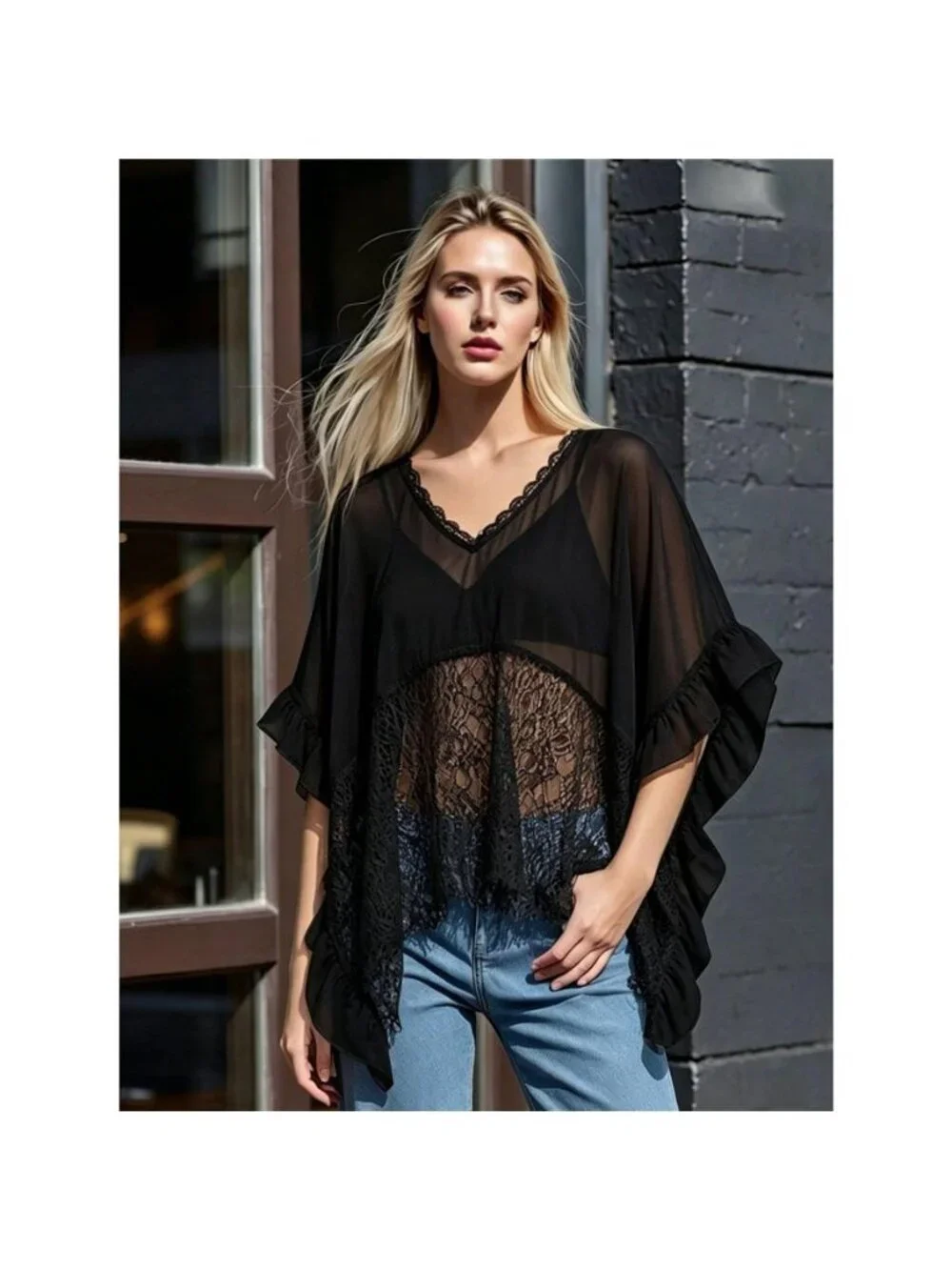 Lace Trim Flowy Cover-Up